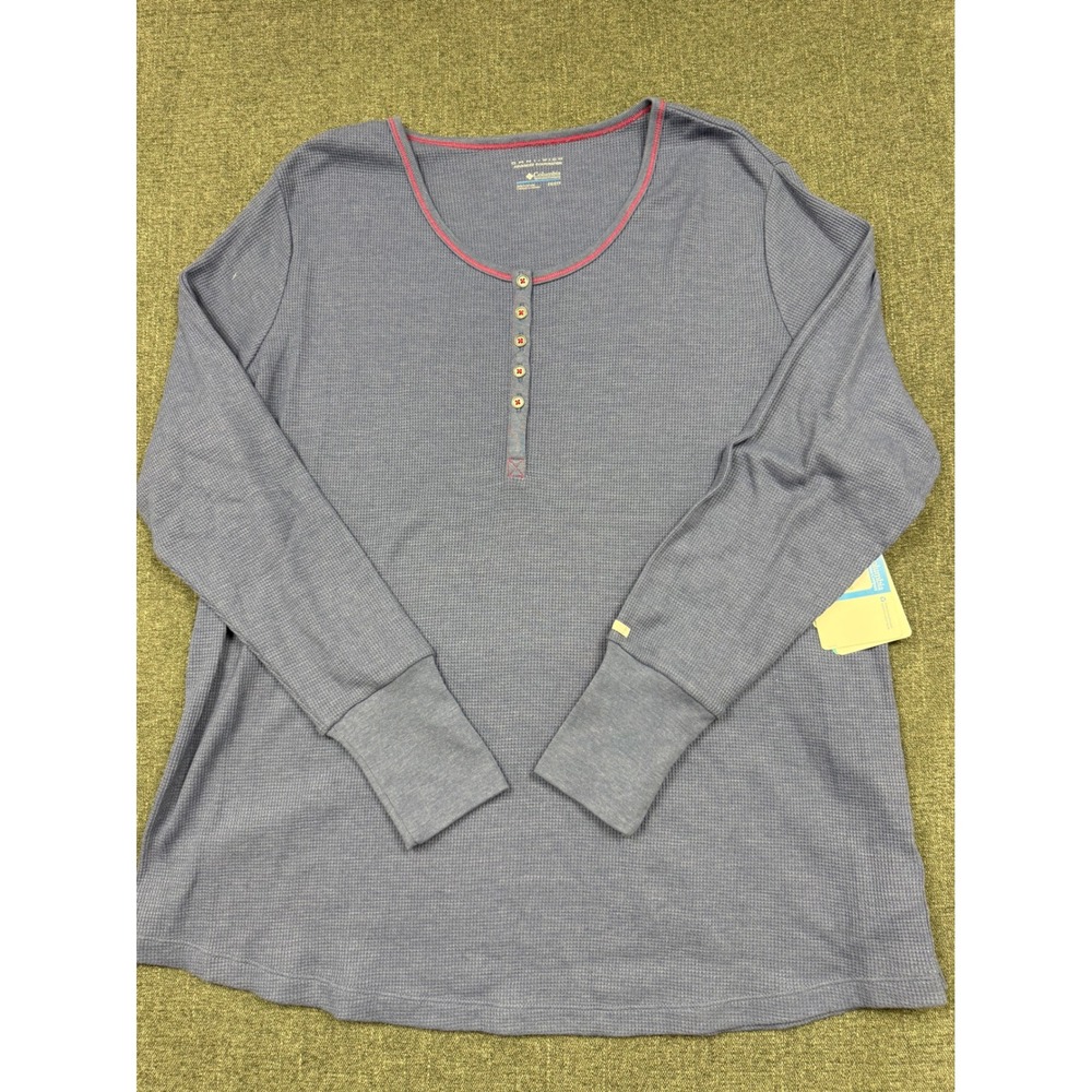 Columbia Womens Weekday Waffle II Henley Top Blue Omni-Wick AW6481 Size 2X NWT